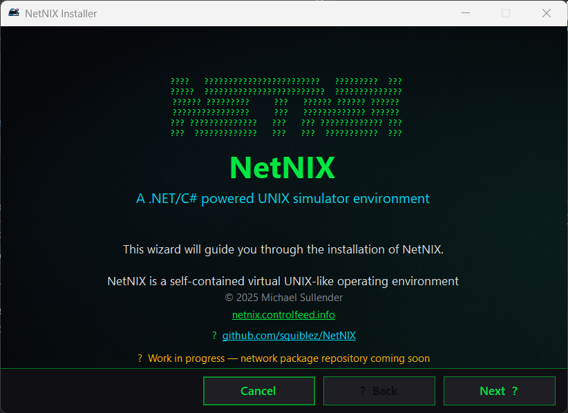 NetNIX Installer — Welcome Screen